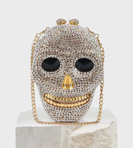 Diamond Halloween Skull Head Clutch Bags Women Rhinestone Evening Purse Wedding Handbags Crystal Chain Gold Silver Day Clutches