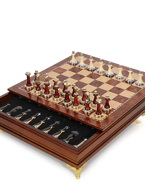 Load image into Gallery viewer, Luxury metal+solid wood tabletop for easy storage Chess set
