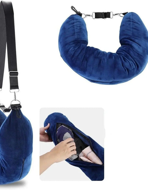 Load image into Gallery viewer, Airplane Travel Sleeping Pillow - U-Shaped Velvet Pillowcase, Fillable Design with Storage Pouch
