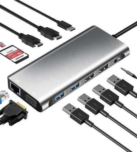 Type-C to Dual HDMI VGA Same Screen Dock 12 in 1 Notebook MacBook Converter USB HUB