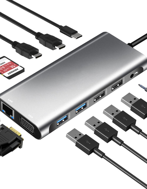 Load image into Gallery viewer, Type-C to Dual HDMI VGA Same Screen Dock 12 in 1 Notebook MacBook Converter USB HUB
