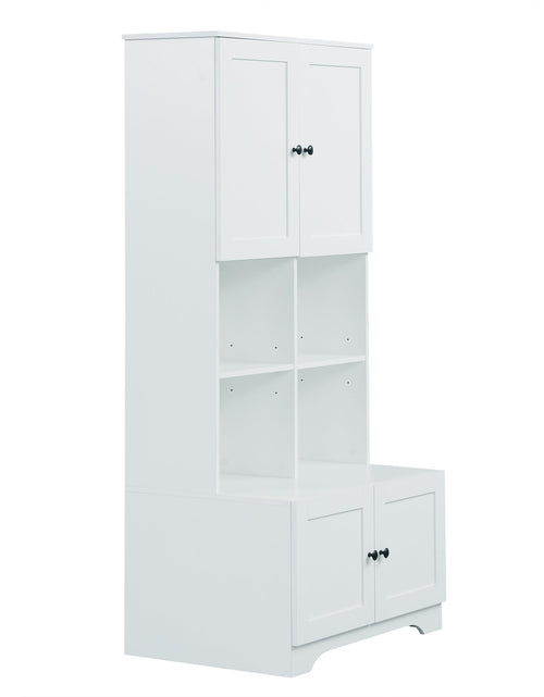 Load image into Gallery viewer, Bathroom storage cabinet, 4-door independent cabinet, adjustable shelf, open multi-layer shelf, white

