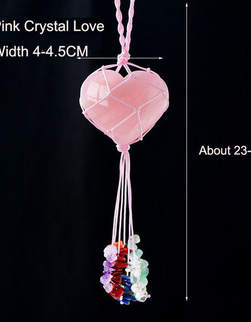 Load image into Gallery viewer, Pink Crystal Love Pendant Pink Crystal Original Stone Heart shaped Peach Heart Colorful Crushed Stone Tassel Pendant
