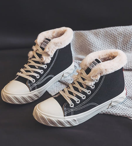 Women’s Warm Winter Canvas Shoes – Velvet High-Top Flat Sneakers