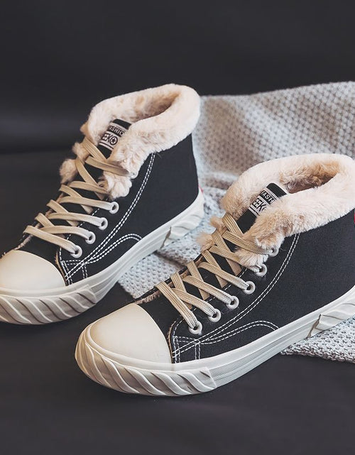 Load image into Gallery viewer, Women’s Warm Winter Canvas Shoes – Velvet High-Top Flat Sneakers
