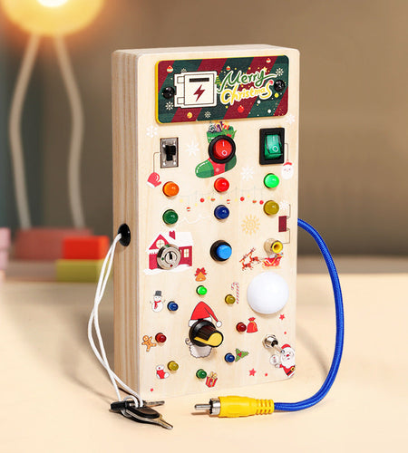 Christmas Gift Children's Early Education Wooden Switch Plug Power LED Light Busy Board Toy