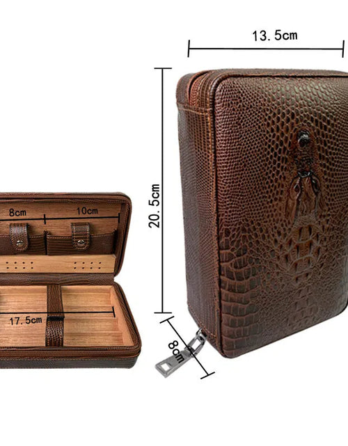 Load image into Gallery viewer, Carved version cigar box portable cedar wood cigar moisturizing box cowhide cigar box storage box Gaoxiba
