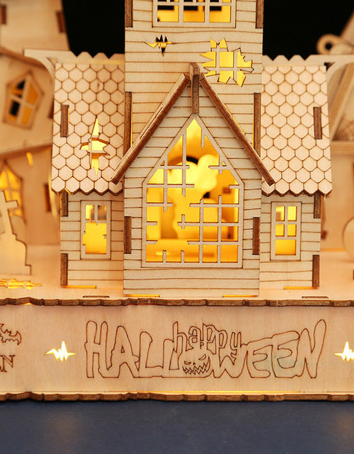 Load image into Gallery viewer, Houses halloween led light 3D wooden jigsaw puzzle puzzle toys handmade DIY gifts
