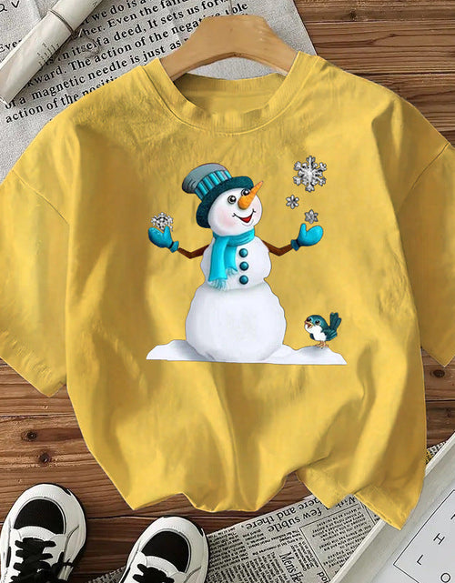 Load image into Gallery viewer, Snowman Cotton Women's Short Sleeve Fashion Style Top American Christmas New Arrival

