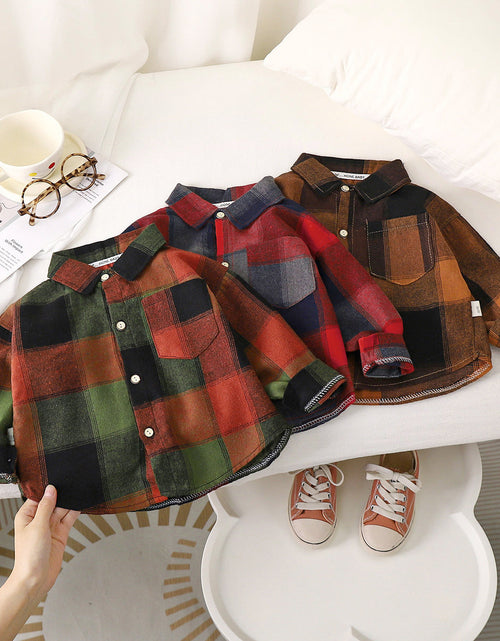 Load image into Gallery viewer, Autumn Toddler Boys Plaid Shirts Cotton Contrast Long Sleeve Infant Babys Boys Outwear Coat Loose Turn Down Collar Kid Boys Tops
