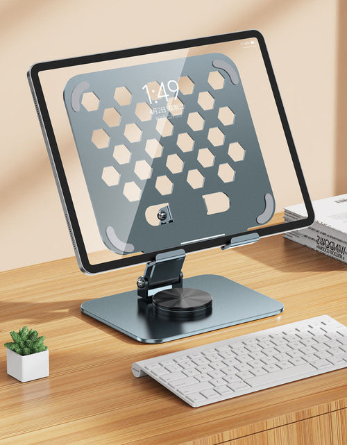 Load image into Gallery viewer, Tablet stand 360 degree rotating folding all metal live streaming learning iPad universal stand for tablets and smartphones
