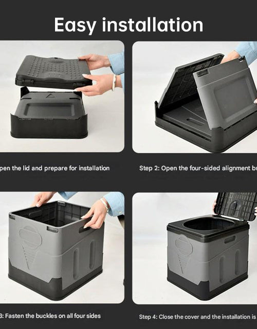 Load image into Gallery viewer, Portable folding camping toilet: adult/child use, self-contained, with lid and seat.

