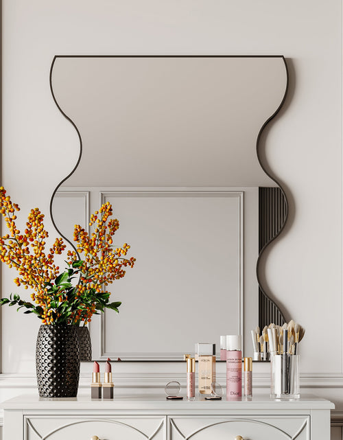 Load image into Gallery viewer, Wall Mirror 30x35 Inch Black Rectangular Mirror with 2 Wavy Sides Metal Framed Mirror Vanity Mirror Dressing Mirror
