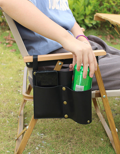 Load image into Gallery viewer, Camping chair leather storage bag mobile phone beer beverage storage bag outdoor chair side bag miscellaneous storage

