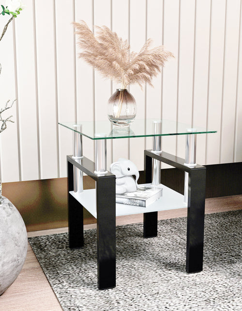 Load image into Gallery viewer, 1-Piece Modern Tempered Glass Tea Table Coffee Table End Table, Square Table for Living Room, Transparent/Black
