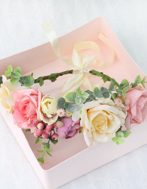 Load image into Gallery viewer, Spring and summer flower garland headwear simulation rose crown water grass headband bride travel photography hair accessories
