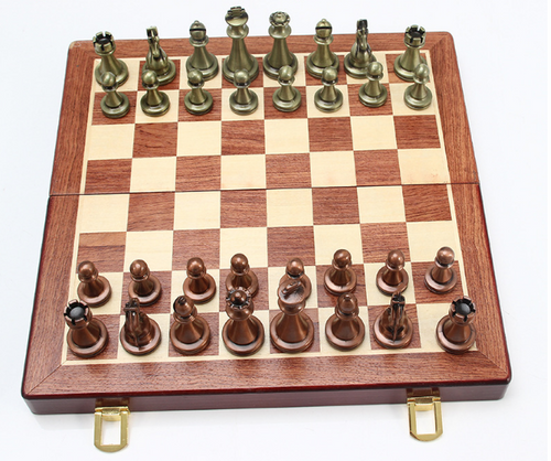 Load image into Gallery viewer, Chess deluxe gift box metal bronze folding board game chess gifts
