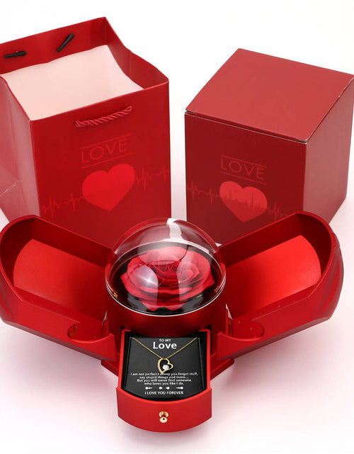 Load image into Gallery viewer, Double open rose gift box drawer style rose jewelry box angel wings Chinese Valentine's Day necklace gift box
