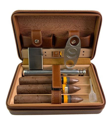 Carved version cigar box portable cedar wood cigar moisturizing box cowhide cigar box storage box Gaoxiba