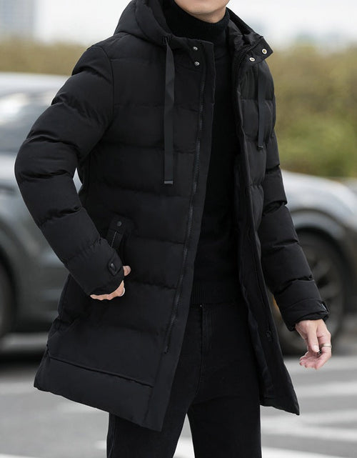 Load image into Gallery viewer, Loose men's medium to long thick warm casual fashion cotton jacket hooded cotton jacket for men
