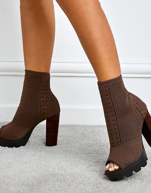 Load image into Gallery viewer, Chunky High Heel Round Toe Fish Mouth Shoes for Women
