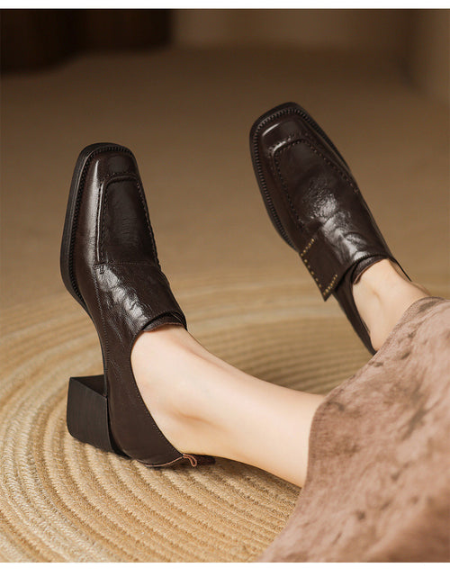 Load image into Gallery viewer, Women's British Style Square Toe Chunky Heel Pumps – Deep Vamp Studded
