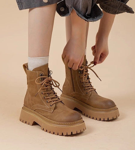 Women's Retro Chunky Heel Mid-Calf Martin Boots – Side Zipper