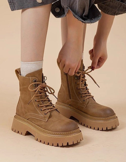 Load image into Gallery viewer, Women's Retro Chunky Heel Mid-Calf Martin Boots – Side Zipper
