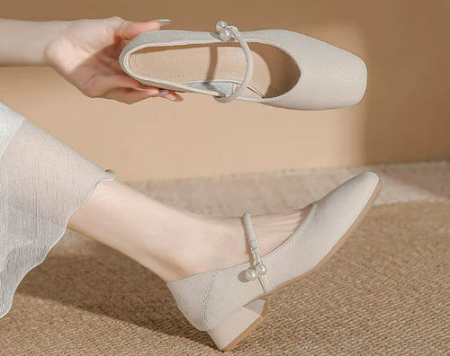 Load image into Gallery viewer, Women's Chinese-Style Square-Toe Mary Jane Flats – Microfiber Chunky-Heel Casual Shoes
