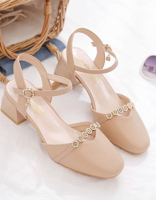 Load image into Gallery viewer, Women's Mid-Heel Slingback Pumps – Square Toe Buckle Strap
