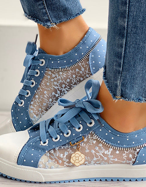 Load image into Gallery viewer, Floral Embroidered Polka Dot Print Sneakers — Women’s Casual Canvas Shoes
