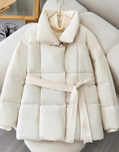 Load image into Gallery viewer, Winter Thick Stand Collar Parkas Women Fashion Tie Waist Short Coats Elegant New Solid Puffer Jackets Female Ladies Streetwear

