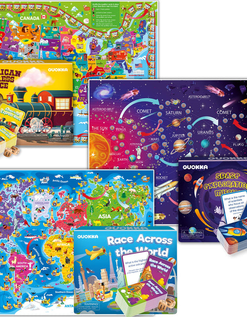 Load image into Gallery viewer, QUOKKA 3X Learning Board Games Set Educational Trivia Cards Kids Ages 6-8
