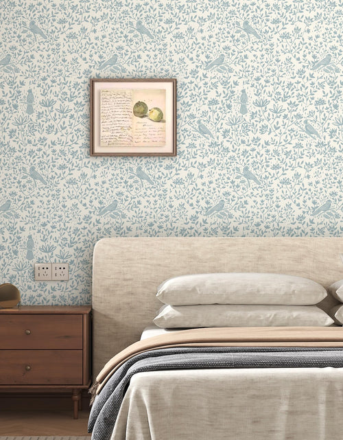 Load image into Gallery viewer, HELLKIT Peel Stick Wallpaper Blue Beige Bird 17.3x78.8in Vinyl Roll
