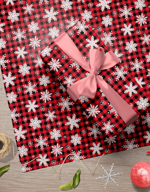 Load image into Gallery viewer, GIOLNIAY Christmas Wrapping Paper Snowflakes Red Black Plaid 28x40 4 Sheets
