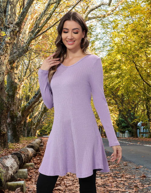 Load image into Gallery viewer, Aphratti Womens Sweater Dress Tunic Top Long Sleeve Casual Lavender L
