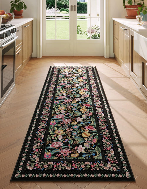 Load image into Gallery viewer, Vowkten Kitchen Runner Rug 2'x6' Non Slip Washable Black Vintage Polyester
