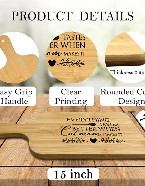 Load image into Gallery viewer, FONDCANYON Cat Mom 15x7 Cutting Board with Handle Kitchen Gift

