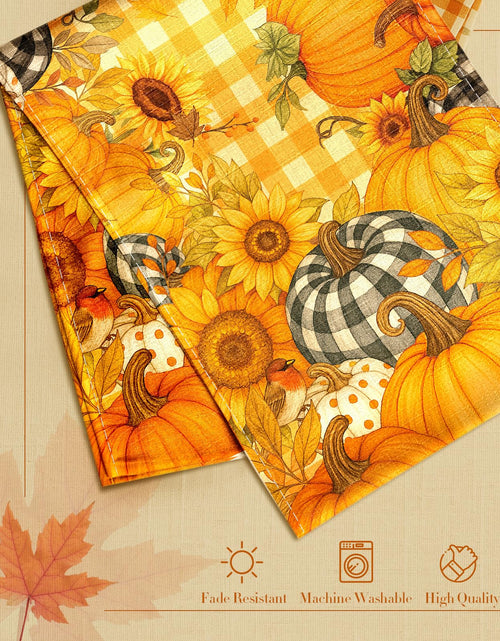 Load image into Gallery viewer, Miss Adola Pumpkin Plaid Fall Table Runner 13x72 Sunflower Decor
