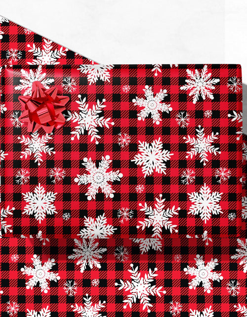 Load image into Gallery viewer, GIOLNIAY Christmas Wrapping Paper Snowflakes Red Black Plaid 28x40 4 Sheets
