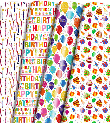 LCY WEDSHI Birthday Wrapping Paper 12pcs 20x29in Multicolor Birthday Theme