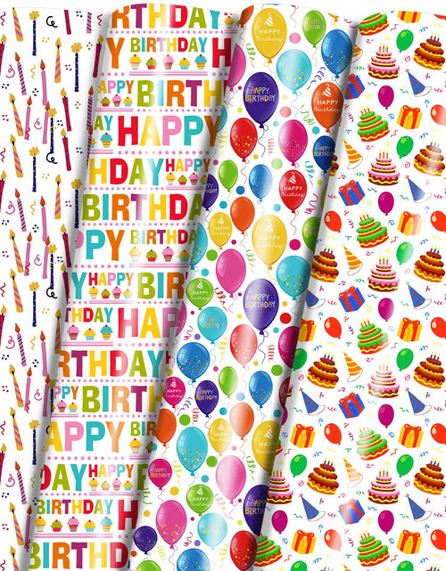 Load image into Gallery viewer, LCY WEDSHI Birthday Wrapping Paper 12pcs 20x29in Multicolor Birthday Theme
