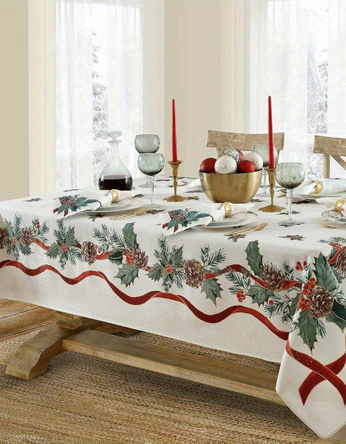 Load image into Gallery viewer, Christmas table runner with pine holly needle, holiday dining decor
