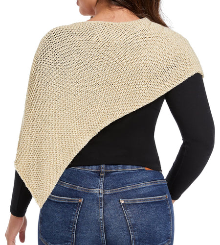 YZYIZHI Women's Asymmetric Knit Sparkly Poncho Shawl Wrap Ivory One Size
