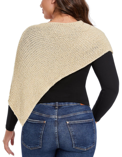 Load image into Gallery viewer, YZYIZHI Women's Asymmetric Knit Sparkly Poncho Shawl Wrap Ivory One Size
