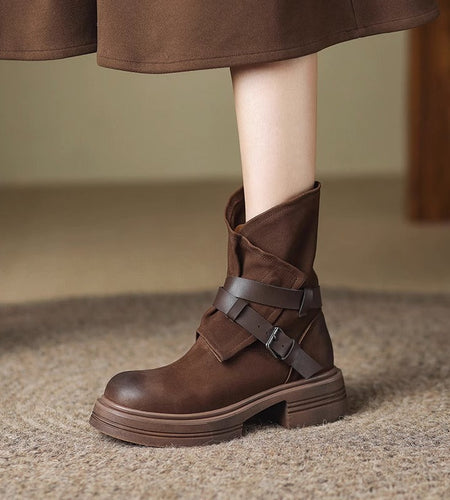 Women’s Brown Retro British-Style Ankle Boots | Autumn Winter Boots
