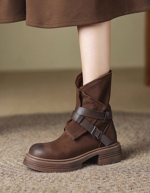 Load image into Gallery viewer, Women’s Brown Retro British-Style Ankle Boots | Autumn Winter Boots
