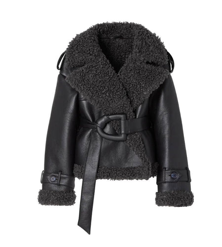 Autumn and winter collar fur one-piece short jacket waist cinching fashionable women's jacket