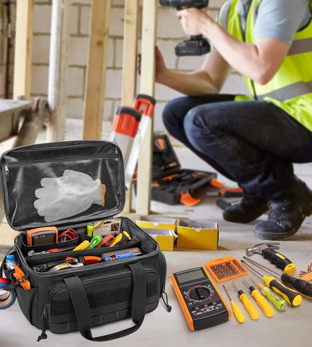 14" Heavy-Duty Tool: 2 Bags + Non-Slip Organizer (for Electricians, Multi-Pocket)