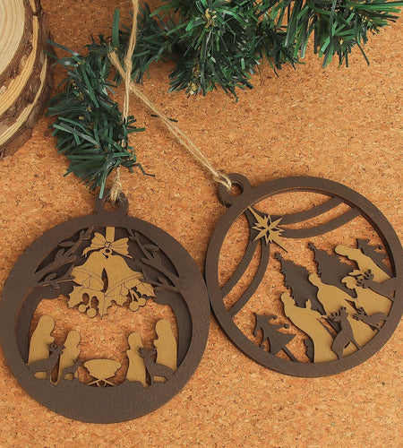Yelsky Jesus Christmas Nativity Ornaments Wooden Set 2pcs Natural Wood